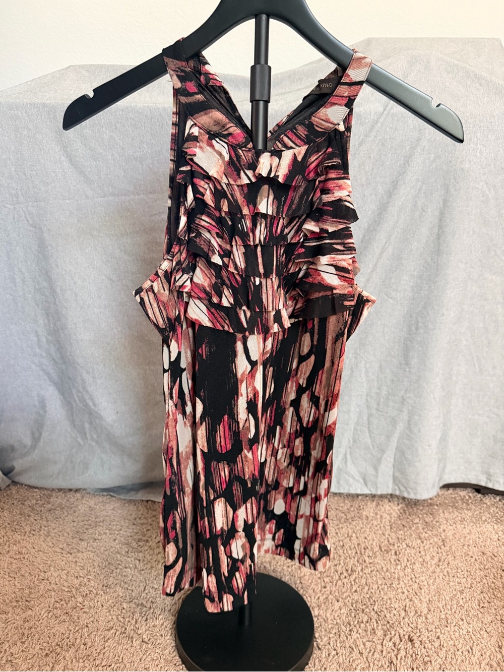The Limited Black Sleeveless Top with Pink & Cream Accents